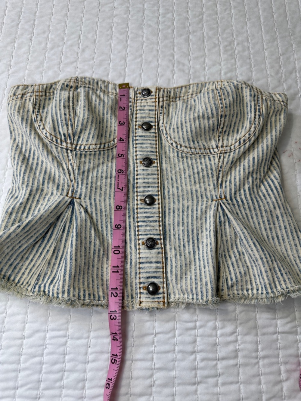 Pilcro By Anthropologie Cream And Faded Blue Striped Strapless Peplum Corset Top - Picture 3 of 16